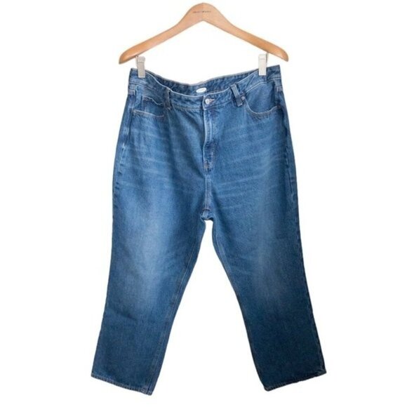 Old Navy High Waisted High Rise Blue Denim Jeans Cropped Wide Leg Womens Size 18 - Picture 3 of 4